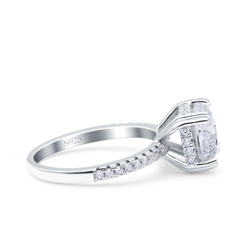 Half Eternity Art Deco Cushion Cut Wedding Bridal Ring Simulated Cubic Zirconia 925 Sterling Silver